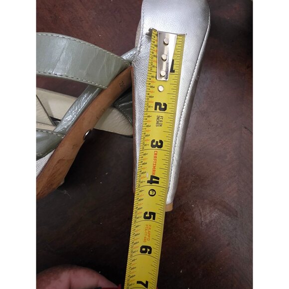 Velvet ANGEL Metallic Silver & Olive Green Strappy High Heel Sandals Buckle Clos - Picture 11 of 14